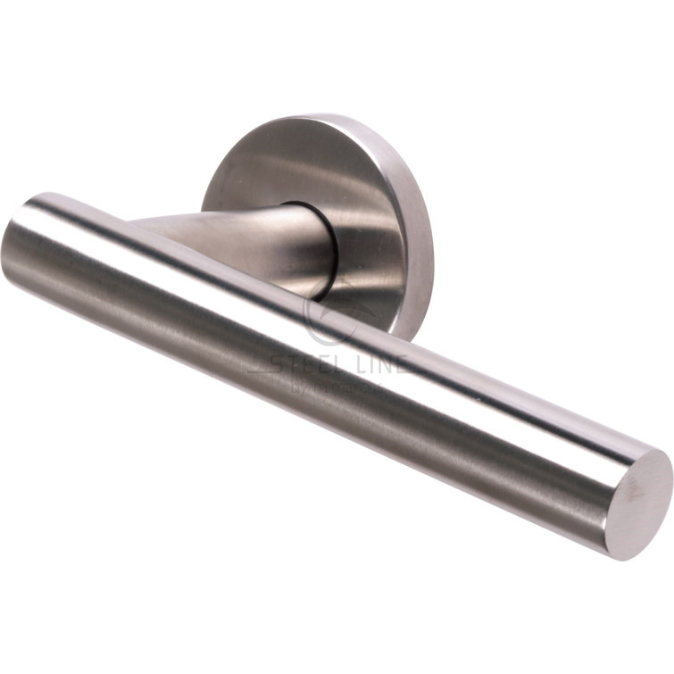 Heritage Brass Steel Line Door Handle Lever Latch on Round Rose Tubular